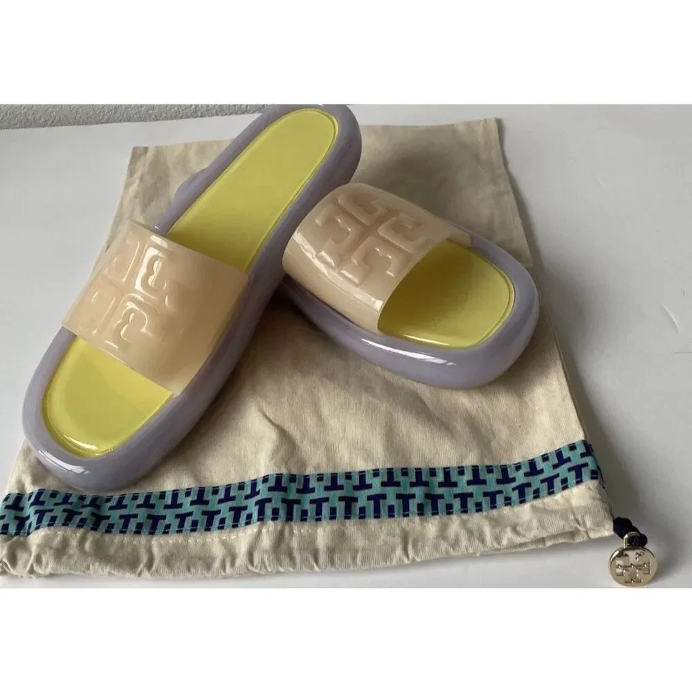 New Tory Burch Bubble Jelly Slide Sandal Peach/Citron Women’s 10.5